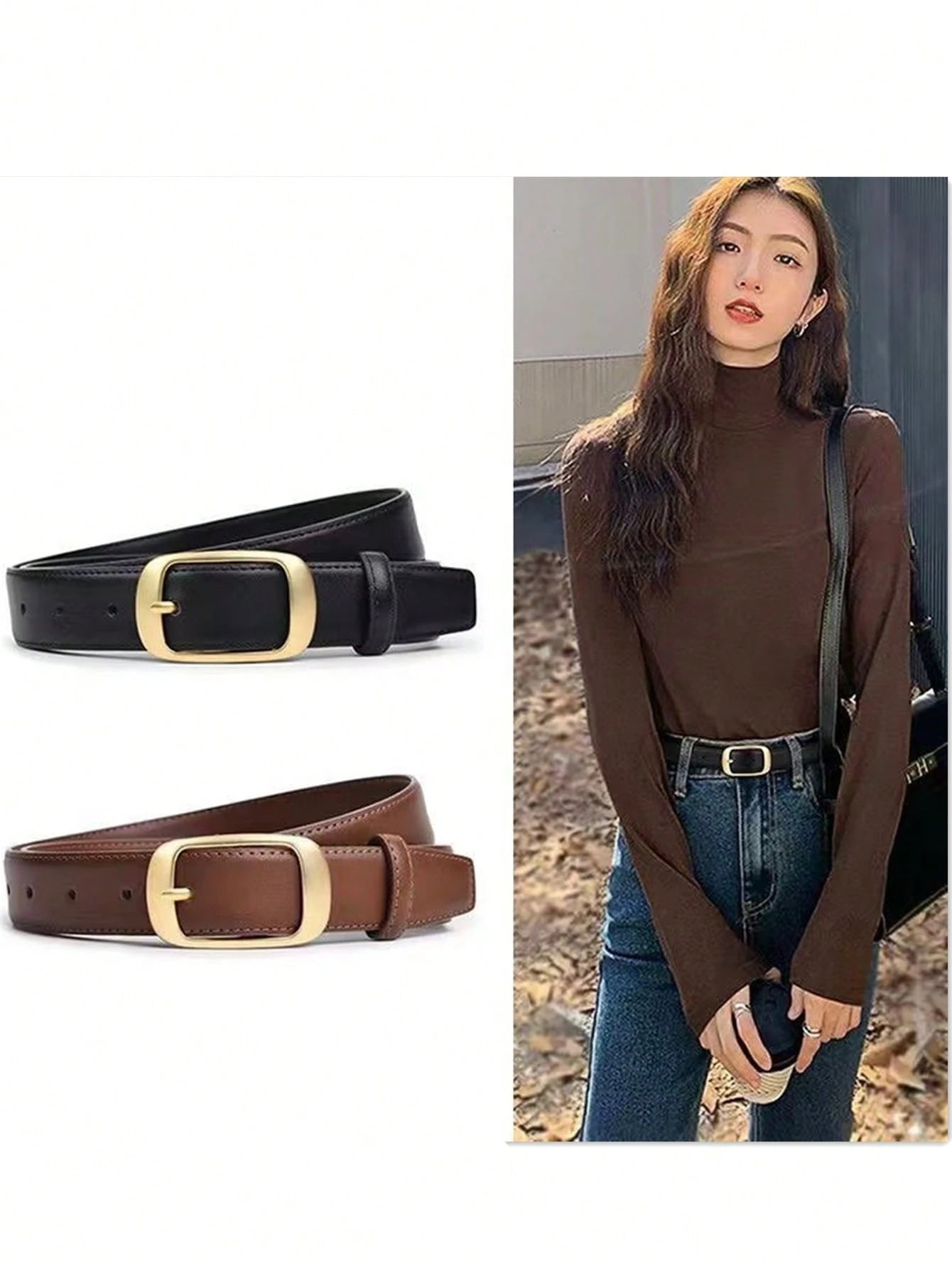 1pc Women's Metal Small Square Buckle PU Leather Belt,Simple & Fashionable, Suitable For Jeans, Trousers, Coats, Dresses, Etc. Summer, School,Halloween