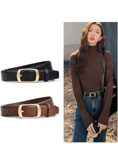 1pc Women's Metal Small Square Buckle PU Leather Belt,Simple & Fashionable, Suitable For Jeans, Trousers, Coats, Dresses, Etc. Summer, School,Halloween