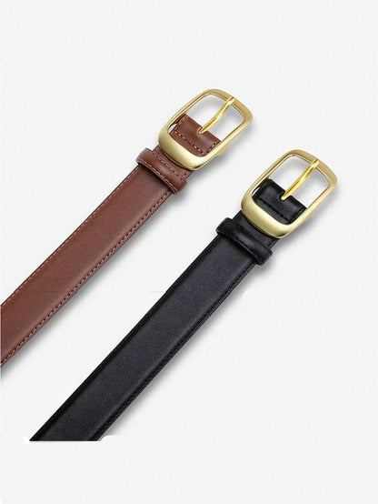 1pc Women's Metal Small Square Buckle PU Leather Belt,Simple & Fashionable, Suitable For Jeans, Trousers, Coats, Dresses, Etc. Summer, School,Halloween