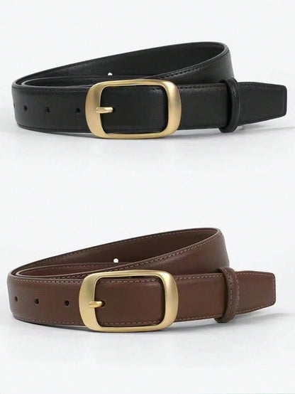 1pc Women's Metal Small Square Buckle PU Leather Belt,Simple & Fashionable, Suitable For Jeans, Trousers, Coats, Dresses, Etc. Summer, School,Halloween