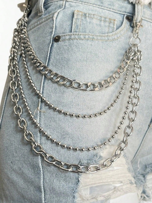 1pc Women's Plus Size Sexy Black Waist Belt Chain, Gothic Style Cincher With Studs And Tassels, Suitable For Everyday, Commute, Music Festivals, Halloween Parties, And Celebrations