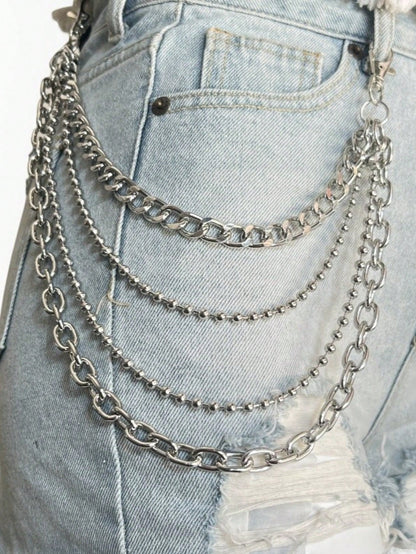 1pc Women's Plus Size Sexy Black Waist Belt Chain, Gothic Style Cincher With Studs And Tassels, Suitable For Everyday, Commute, Music Festivals, Halloween Parties, And Celebrations
