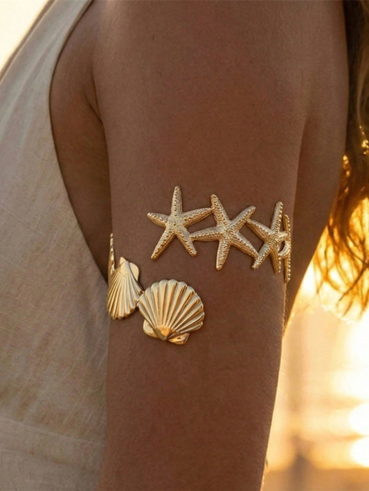 1pc Women's Starfish & Shell Bracelet For Summer Beach Vacation Jewelry Accessory