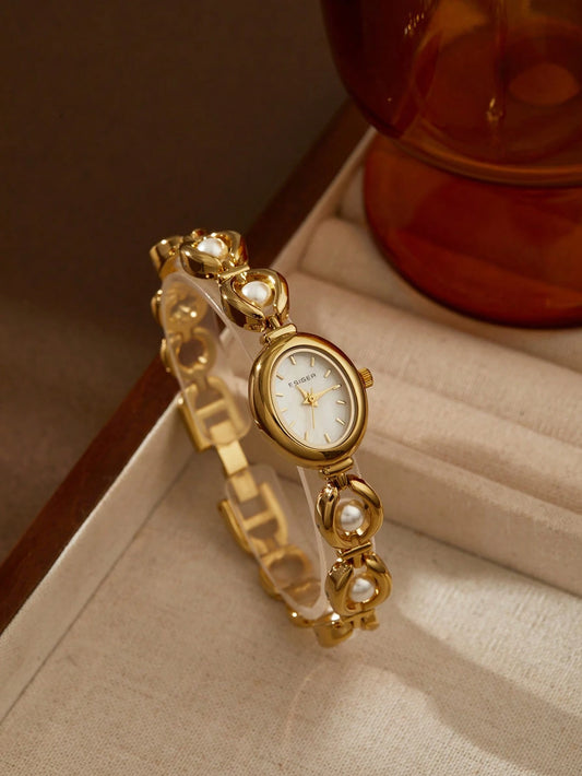 1pc Women's Vintage High-Quality Exquisite Luxury Pearl Bracelet Watch, Suitable For Holiday Gifts And Daily Wear