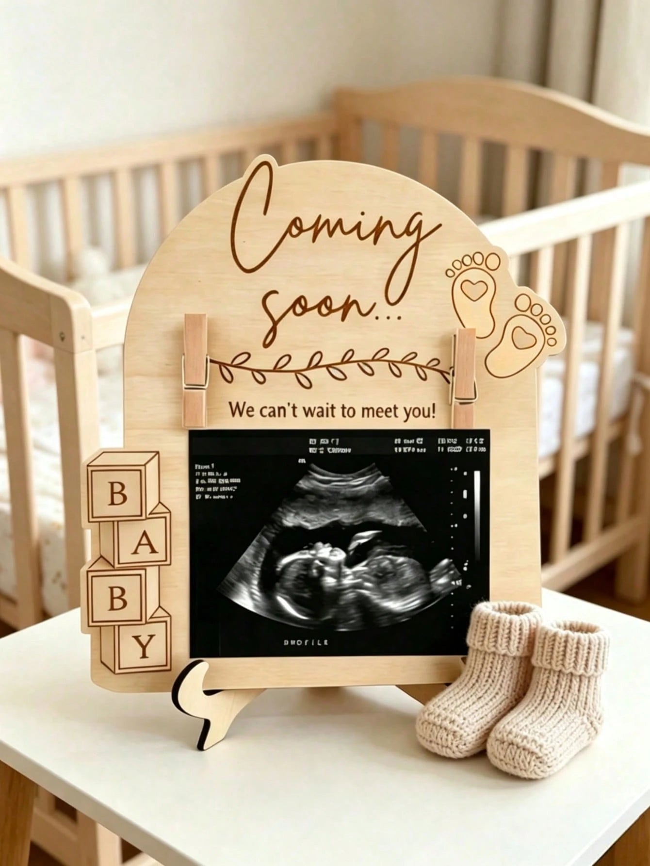 1pc Wooden Baby Ultrasound Photo Frame Stand, Pregnancy Announcement Or Baby Birth Commemorative Decor, Pregnancy Keepsake Photo Frame, Suitable As Gift For Mom, Wife, Girlfriend, Dad, Best Friend, Ba
