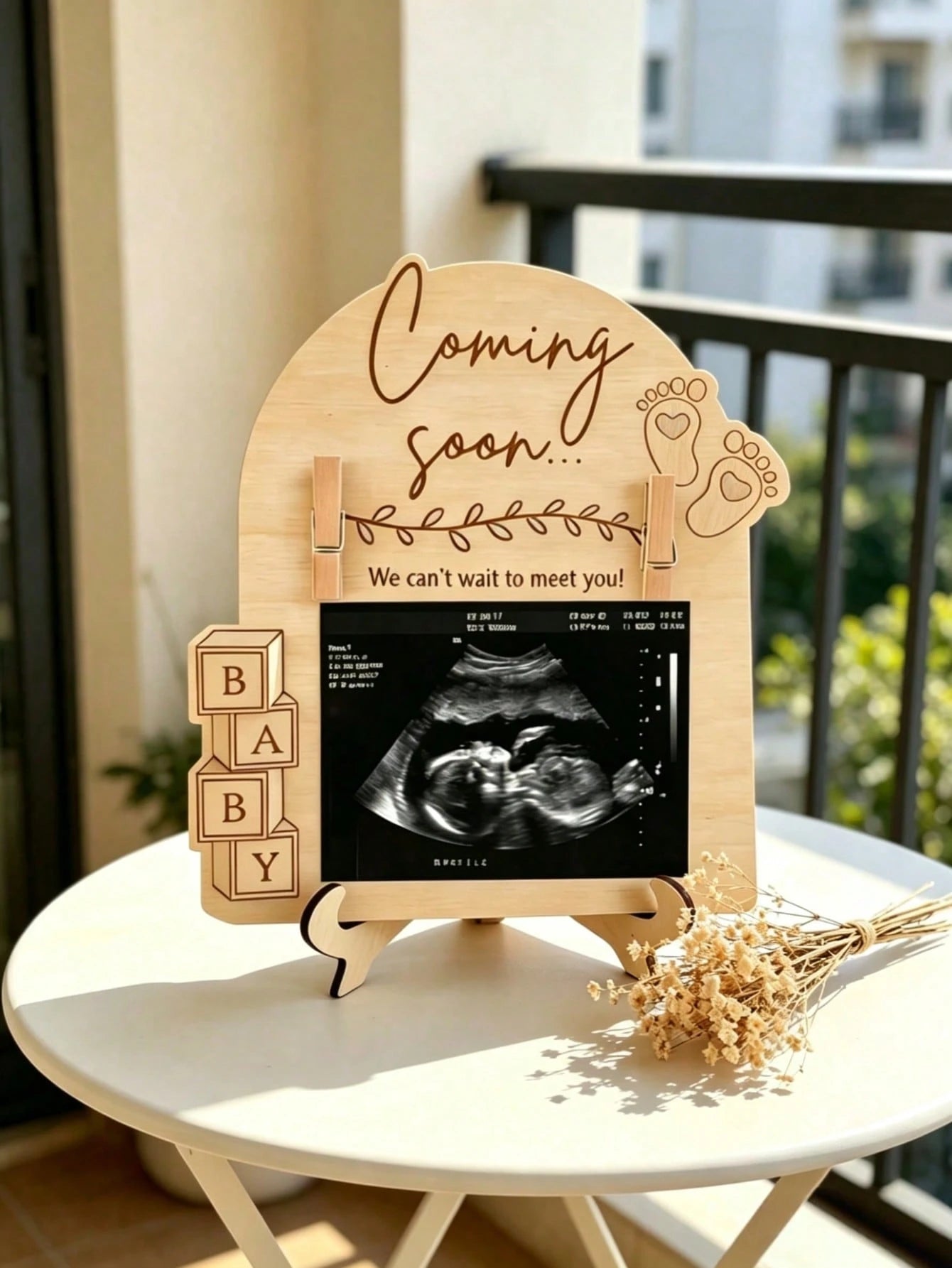 1pc Wooden Baby Ultrasound Photo Frame Stand, Pregnancy Announcement Or Baby Birth Commemorative Decor, Pregnancy Keepsake Photo Frame, Suitable As Gift For Mom, Wife, Girlfriend, Dad, Best Friend, Ba