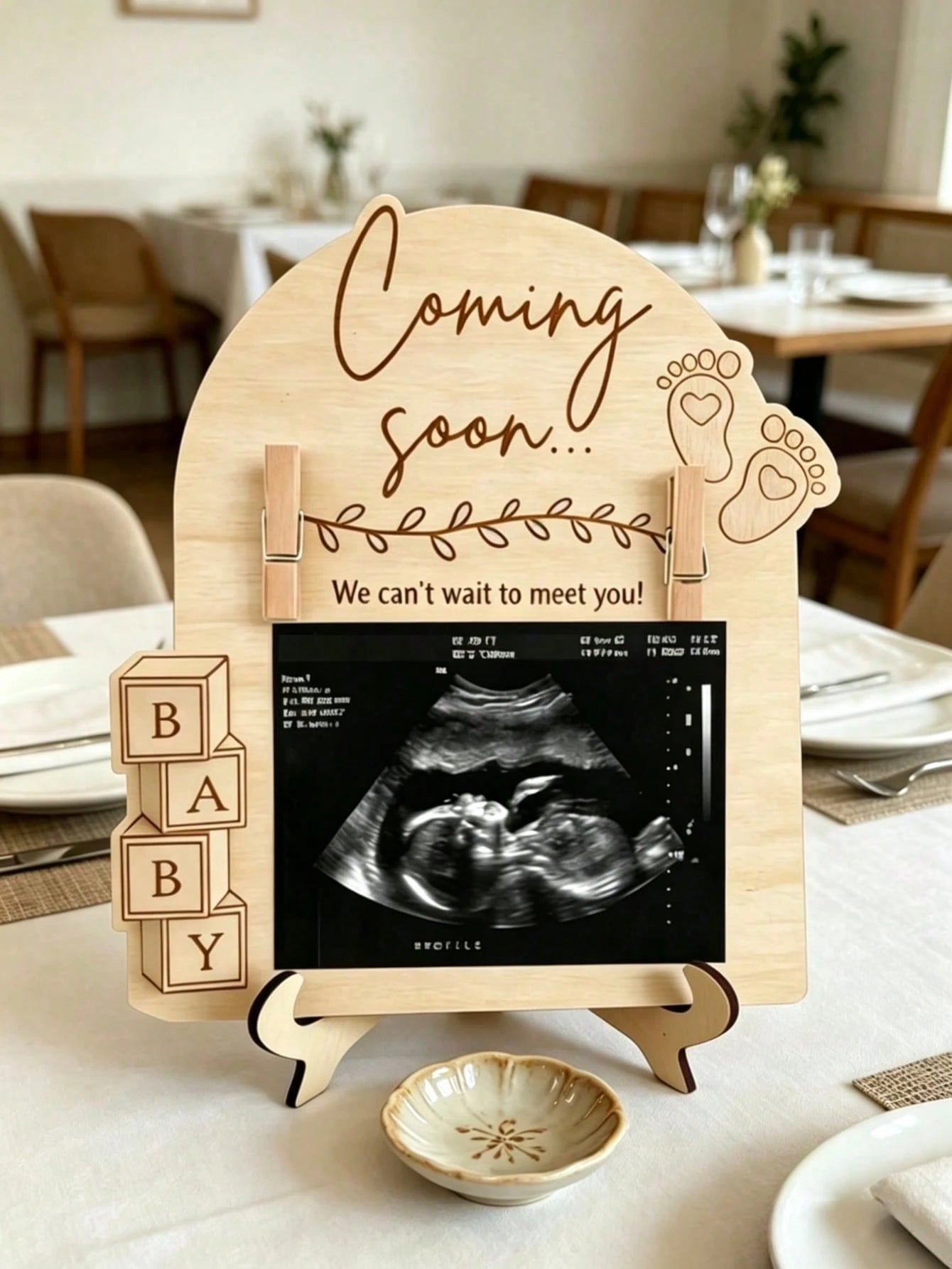 1pc Wooden Baby Ultrasound Photo Frame Stand, Pregnancy Announcement Or Baby Birth Commemorative Decor, Pregnancy Keepsake Photo Frame, Suitable As Gift For Mom, Wife, Girlfriend, Dad, Best Friend, Ba