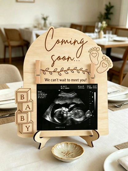 1pc Wooden Baby Ultrasound Photo Frame Stand, Pregnancy Announcement Or Baby Birth Commemorative Decor, Pregnancy Keepsake Photo Frame, Suitable As Gift For Mom, Wife, Girlfriend, Dad, Best Friend, Ba