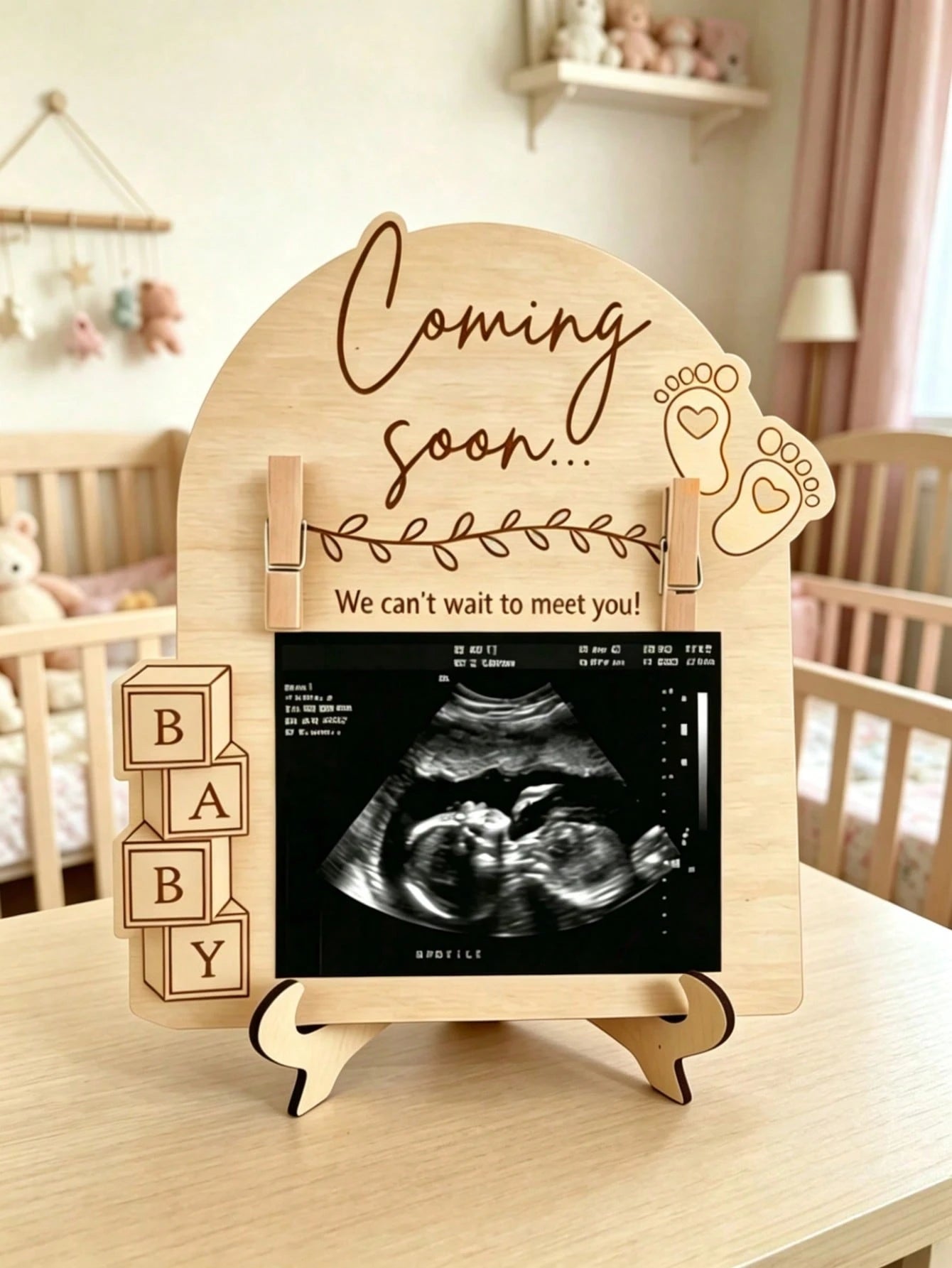 1pc Wooden Baby Ultrasound Photo Frame Stand, Pregnancy Announcement Or Baby Birth Commemorative Decor, Pregnancy Keepsake Photo Frame, Suitable As Gift For Mom, Wife, Girlfriend, Dad, Best Friend, Ba