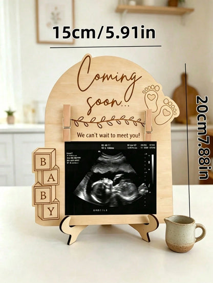 1pc Wooden Baby Ultrasound Photo Frame Stand, Pregnancy Announcement Or Baby Birth Commemorative Decor, Pregnancy Keepsake Photo Frame, Suitable As Gift For Mom, Wife, Girlfriend, Dad, Best Friend, Ba