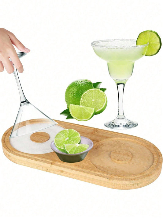 1pc Wooden Margarita Salt And Sugar Rimmer, Margarita Salt Rimmer Set Double Hole Salt Rimmer For Cocktails, Margarita Cocktail Rimmer, Cocktail Salt Rimmers For Drinks Wood Glass Drink Rimmer Tray