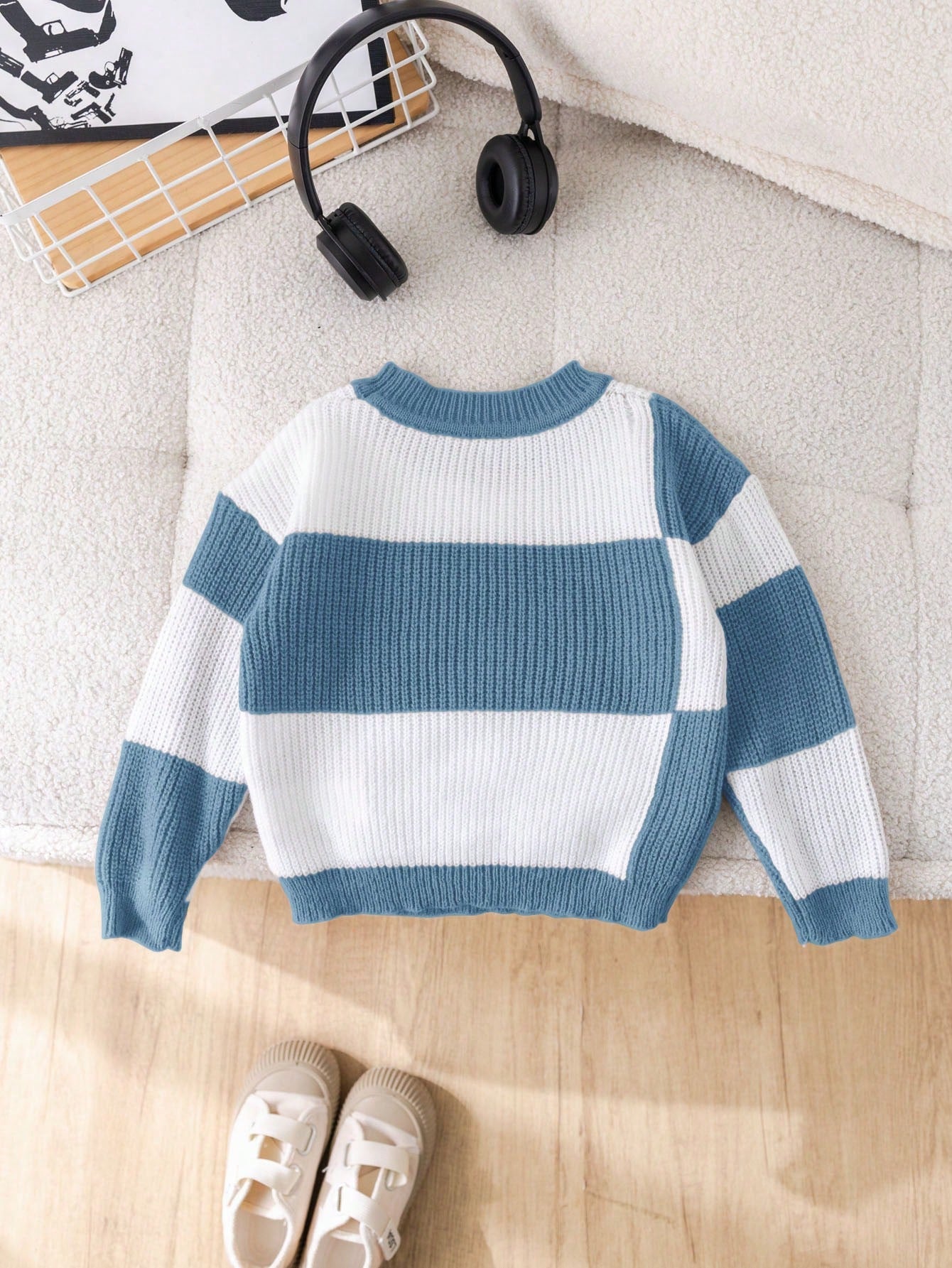 1pc Young Boys Casual Sports Comfortable Warm Contrast Color Round Neck Loose Knit Sweater, Suitable For School, Daily Gatherings, Autumn/Winter