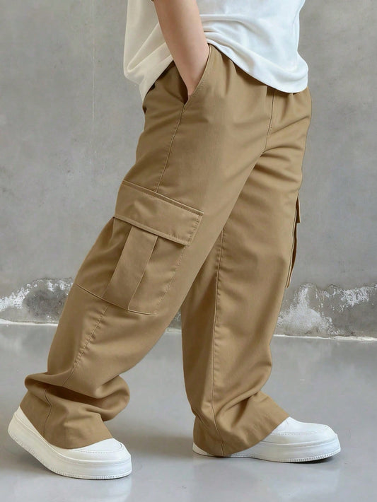 1pc Young Boys Fashion Versatile Casual Comfortable Street Chic Commute School Holiday Everyday Durable Dirt-Resistant Soft Multi-Pocket Straight Leg Cargo Pants, Spring/Summer/Autumn/Winter