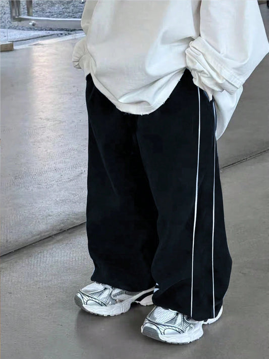 1pc Young Boys' Sporty Casual Solid Color Straight Pants With Decoration Rope And Elastic Waistband,Suitable For School,Summer,Daily Wear And Travel