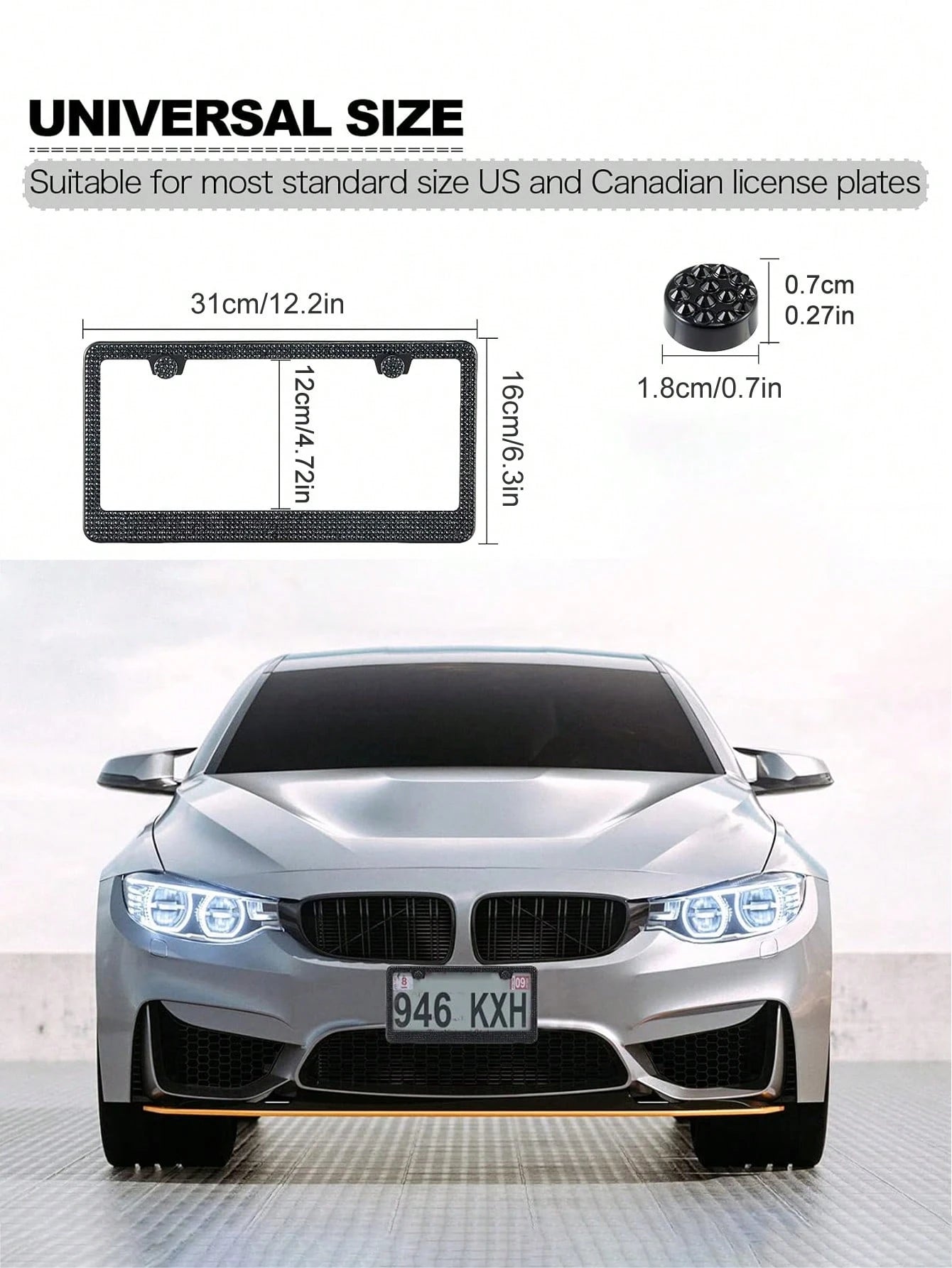 1PCS/2PCS Bling Rhinestone License Plate Frame – Lasting Sparkle With Multifaceted Diamonds| Stainless Steel Construction, Obstruction-Free Design| Includes Glittery Crystal Screw Caps For Full Blin