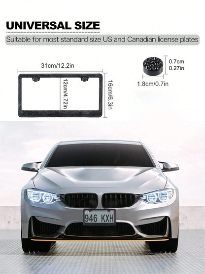 1PCS/2PCS Bling Rhinestone License Plate Frame – Lasting Sparkle With Multifaceted Diamonds| Stainless Steel Construction, Obstruction-Free Design| Includes Glittery Crystal Screw Caps For Full Blin