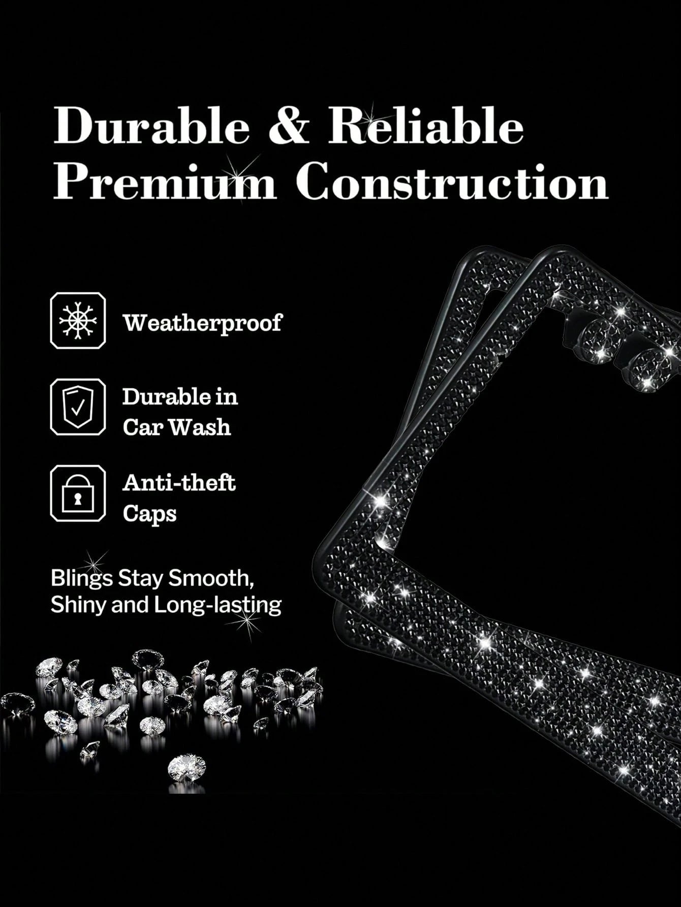 1PCS/2PCS Bling Rhinestone License Plate Frame – Lasting Sparkle With Multifaceted Diamonds| Stainless Steel Construction, Obstruction-Free Design| Includes Glittery Crystal Screw Caps For Full Blin