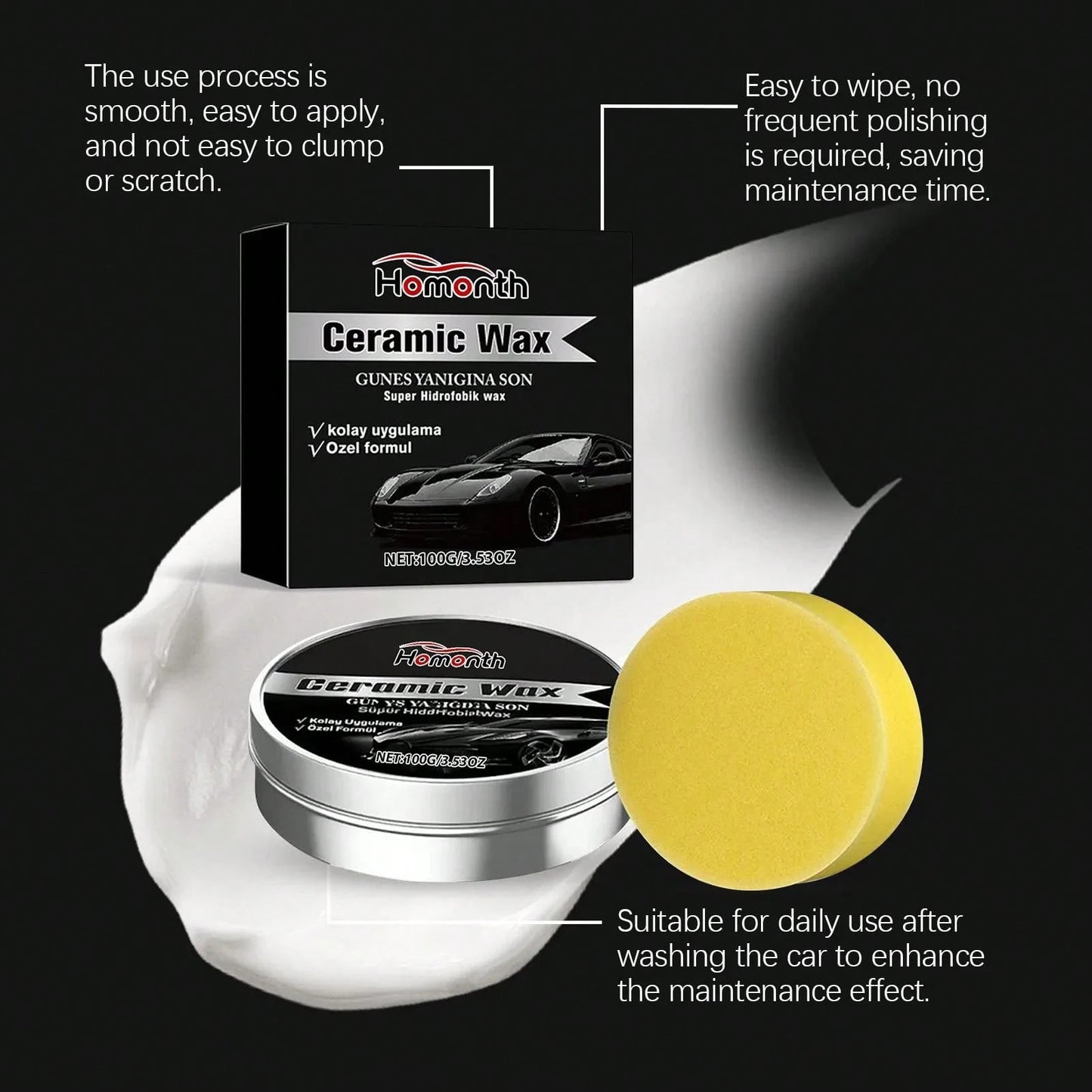 1PCS Ceramic Wax Cream For Cars,Advanced Car Coating & Polishing Wax,Strong Protection & Long-Lasting Shine,Waterless Ceramic Wax, For All Paint Strong Protection Car Coating Polishing Wax,Uto Car Scr