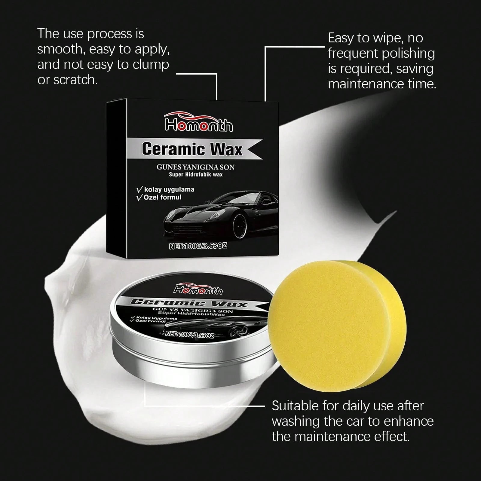 1PCS Ceramic Wax Cream For Cars,Advanced Car Coating & Polishing Wax,Strong Protection & Long-Lasting Shine,Waterless Ceramic Wax, For All Paint Strong Protection Car Coating Polishing Wax,Uto Car Scr