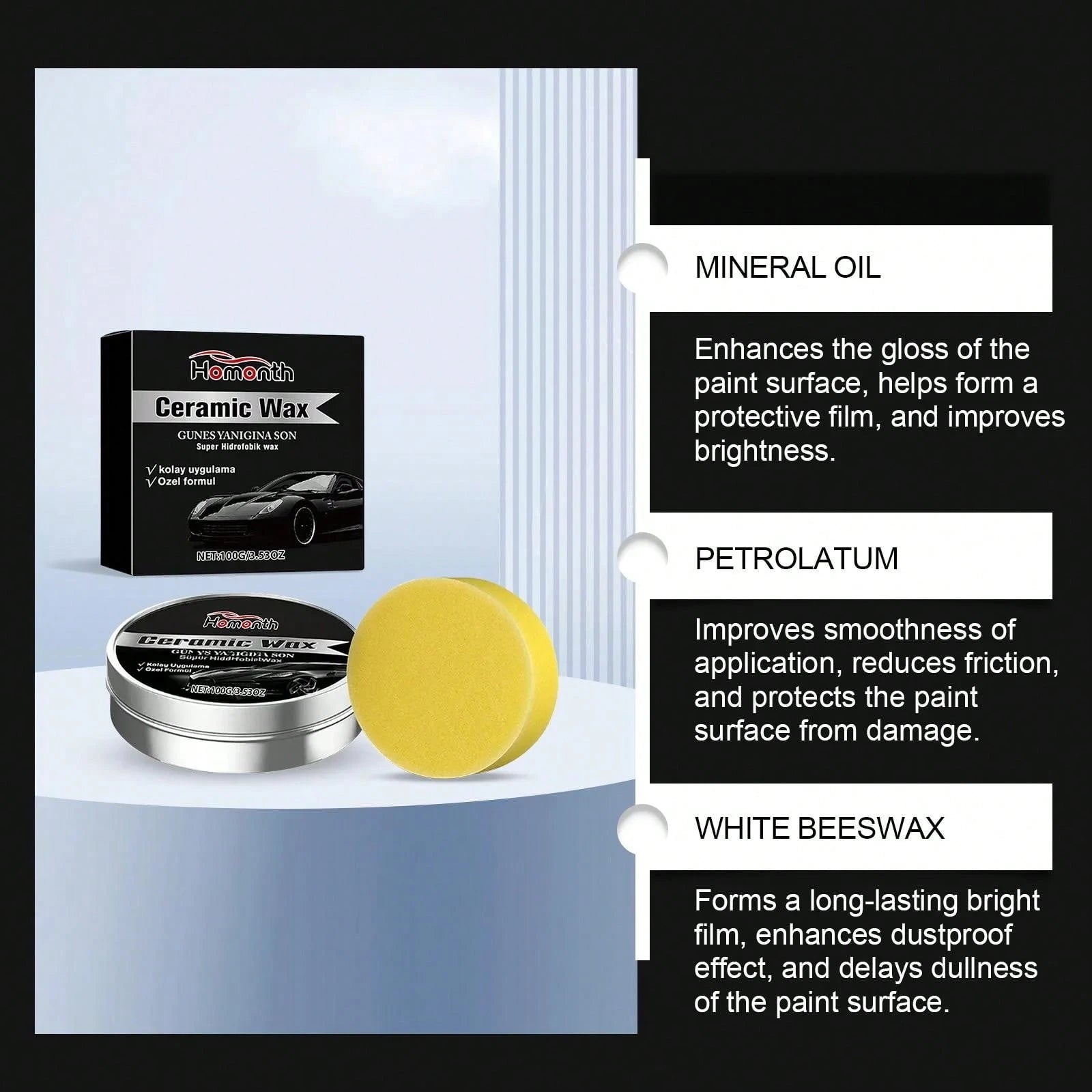 1PCS Ceramic Wax Cream For Cars,Advanced Car Coating & Polishing Wax,Strong Protection & Long-Lasting Shine,Waterless Ceramic Wax, For All Paint Strong Protection Car Coating Polishing Wax,Uto Car Scr