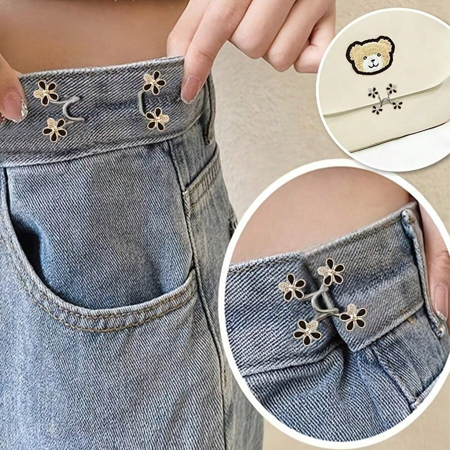 1Set/2/3/4Sets Flower Buckle Waist Tightener Detachable Waist Buckle Pin Belt Accessory Pants Clip No-Sew Waist Tightener