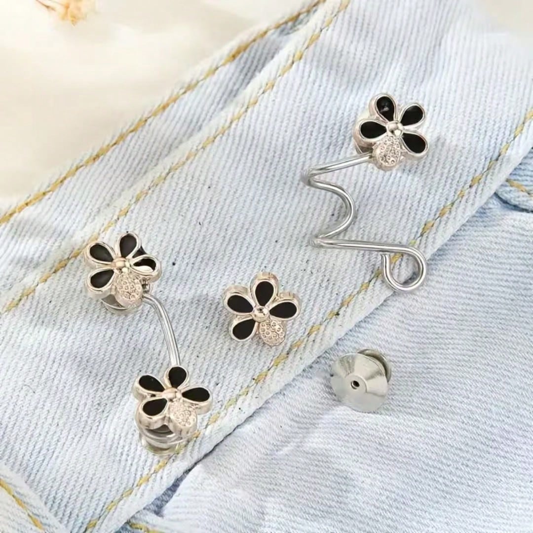 1Set/2/3/4Sets Flower Buckle Waist Tightener Detachable Waist Buckle Pin Belt Accessory Pants Clip No-Sew Waist Tightener