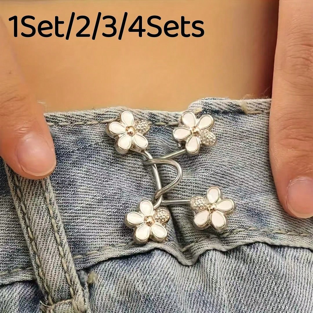 1Set/2/3/4Sets Flower Buckle Waist Tightener Detachable Waist Buckle Pin Belt Accessory Pants Clip No-Sew Waist Tightener