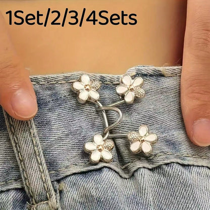 1Set/2/3/4Sets Flower Buckle Waist Tightener Detachable Waist Buckle Pin Belt Accessory Pants Clip No-Sew Waist Tightener