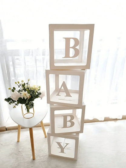 1Set, Baby Letters Paper Transparent Box, Happy Birthday Decoration Balloon Box, Baby Shower Decoration One Year Frist One 1st Birthday Birthday Party (Excluding Balloons)Baby Shower Family Decoration