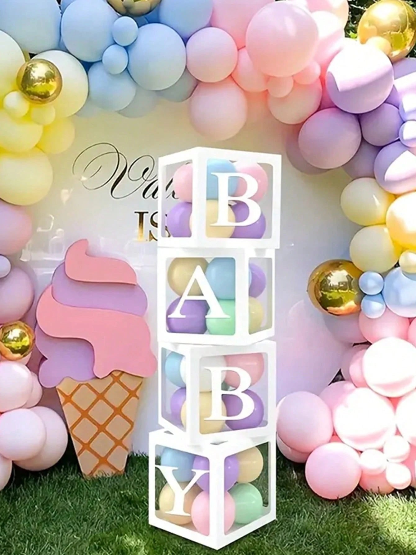 1Set, Baby Letters Paper Transparent Box, Happy Birthday Decoration Balloon Box, Baby Shower Decoration One Year Frist One 1st Birthday Birthday Party (Excluding Balloons)Baby Shower Family Decoration