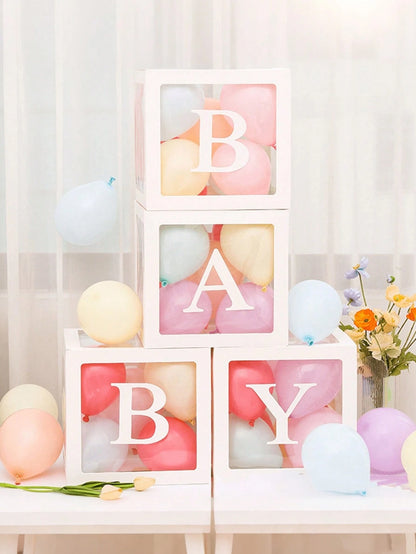 1Set, Baby Letters Paper Transparent Box, Happy Birthday Decoration Balloon Box, Baby Shower Decoration One Year Frist One 1st Birthday Birthday Party (Excluding Balloons)Baby Shower Family Decoration