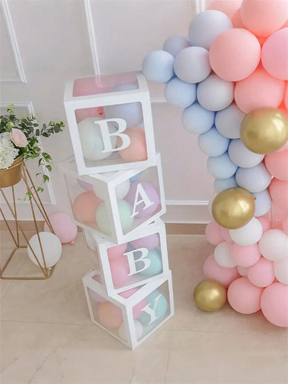 1Set, Baby Letters Paper Transparent Box, Happy Birthday Decoration Balloon Box, Baby Shower Decoration One Year Frist One 1st Birthday Birthday Party (Excluding Balloons)Baby Shower Family Decoration