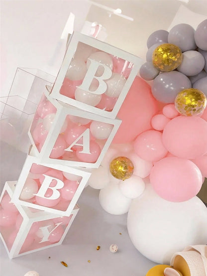 1Set, Baby Letters Paper Transparent Box, Happy Birthday Decoration Balloon Box, Baby Shower Decoration One Year Frist One 1st Birthday Birthday Party (Excluding Balloons)Baby Shower Family Decoration