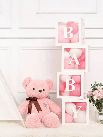 1Set, Baby Letters Paper Transparent Box, Happy Birthday Decoration Balloon Box, Baby Shower Decoration One Year Frist One 1st Birthday Birthday Party (Excluding Balloons)Baby Shower Family Decoration