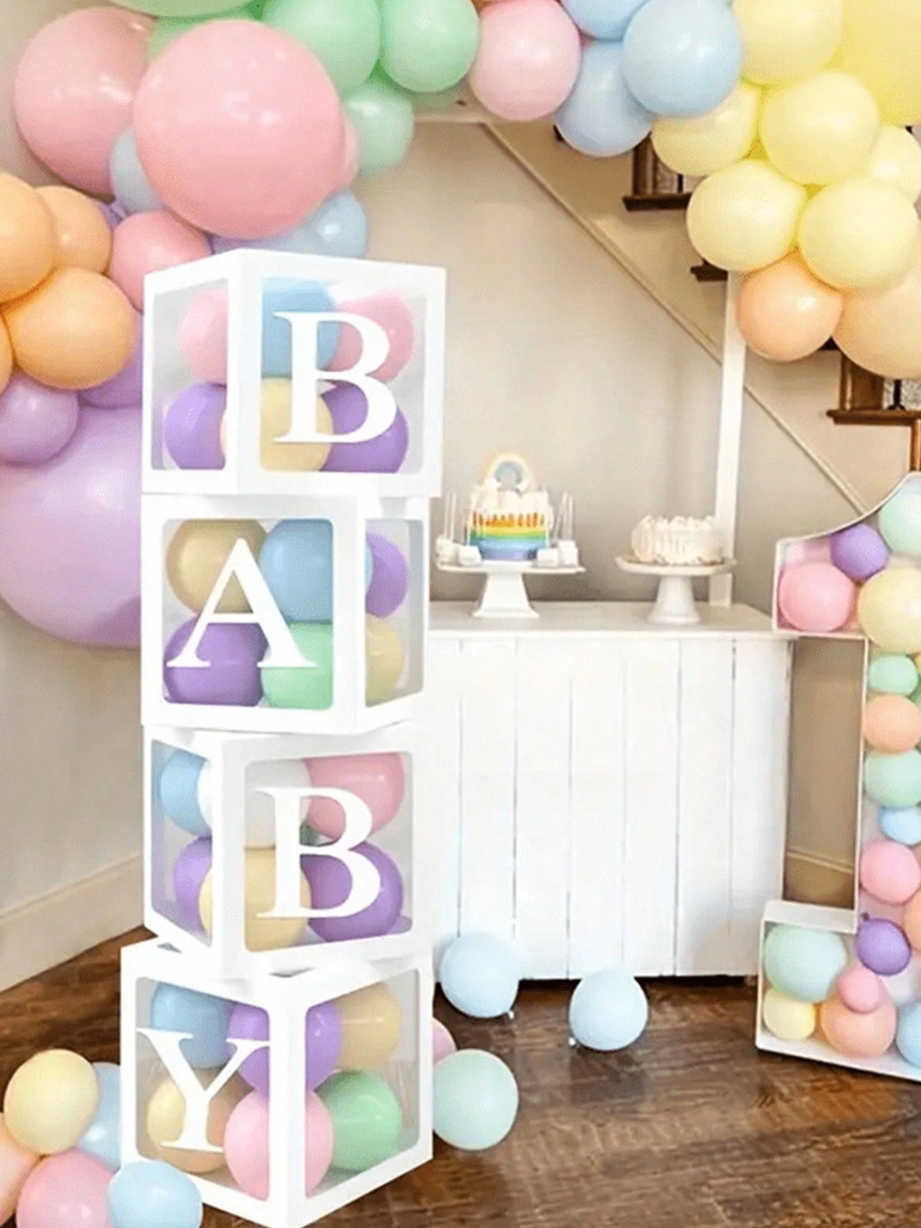 1Set, Baby Letters Paper Transparent Box, Happy Birthday Decoration Balloon Box, Baby Shower Decoration One Year Frist One 1st Birthday Birthday Party (Excluding Balloons)Baby Shower Family Decoration