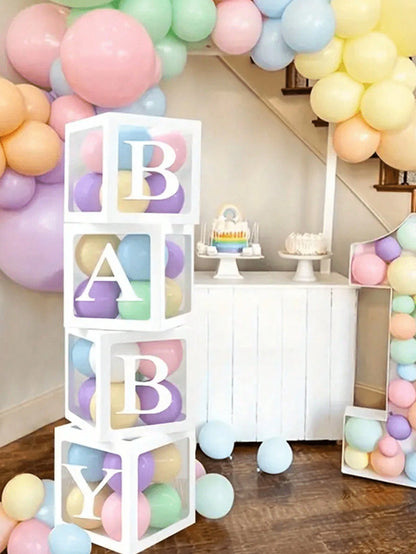 1Set, Baby Letters Paper Transparent Box, Happy Birthday Decoration Balloon Box, Baby Shower Decoration One Year Frist One 1st Birthday Birthday Party (Excluding Balloons)Baby Shower Family Decoration