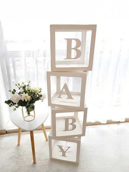 1Set, Baby Letters Paper Transparent Box, Happy Birthday Decoration Balloon Box, Baby Shower Decoration One Year Frist One 1st Birthday Birthday Party (Excluding Balloons)Baby Shower Family Decoration