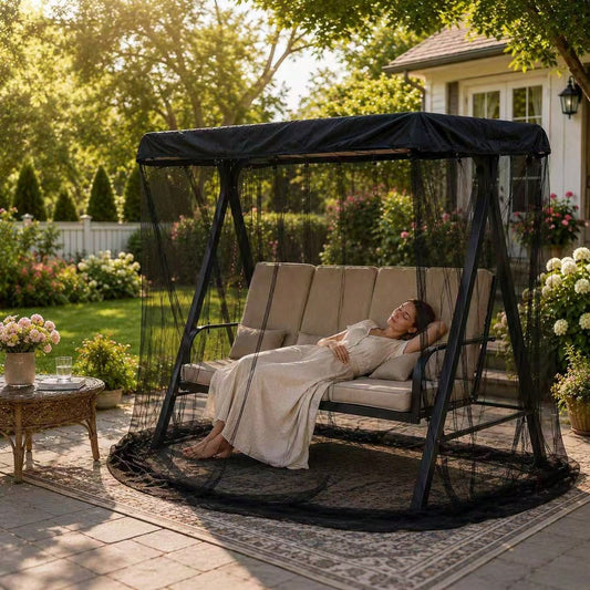 1set Patio Swing Mosquito Net For 3-Seat Outdoor Garden Swing Chair, ONLY Mosquito Net Cover Canopy Netting With Zipper For Backyard Patio Yard