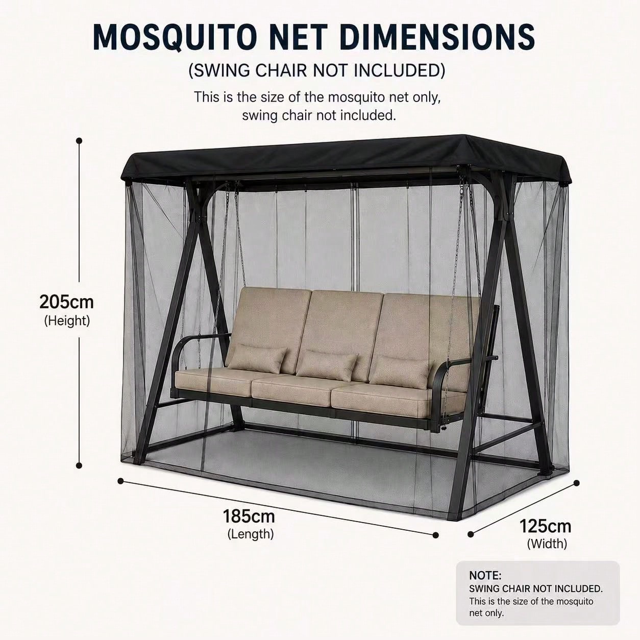 1set Patio Swing Mosquito Net For 3-Seat Outdoor Garden Swing Chair, ONLY Mosquito Net Cover Canopy Netting With Zipper For Backyard Patio Yard