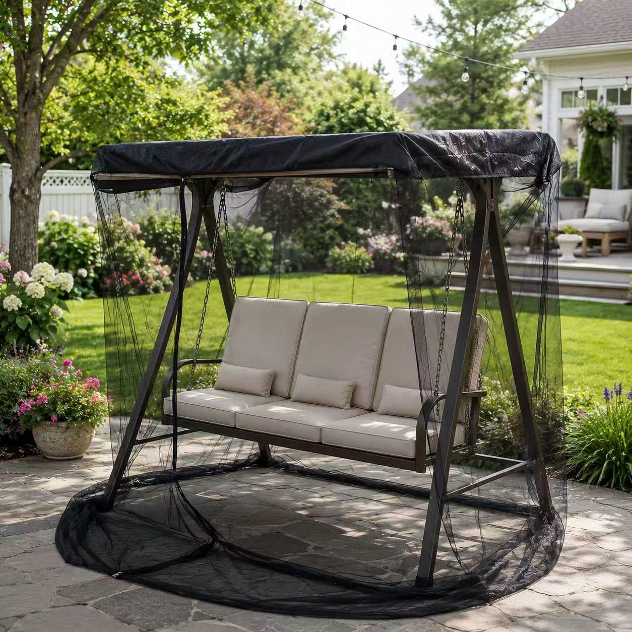 1set Patio Swing Mosquito Net For 3-Seat Outdoor Garden Swing Chair, ONLY Mosquito Net Cover Canopy Netting With Zipper For Backyard Patio Yard