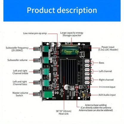 2.1 Channel Audio Power Amplifier Board, 50W*2+100W, With Treble And Bass Control, Suitable For DIY Speakers And Home Theater Systems
