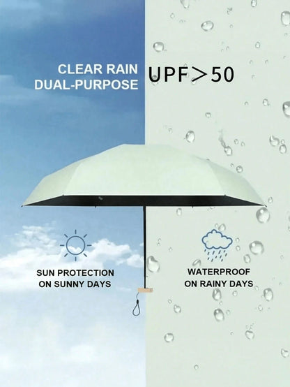 2/1pc 7.5 Inch/19cm Mini Folding Umbrella, Portable Outdoor Sun Umbrella With Storage Bag, UV Protection, 6 Ribs + Thickened Black Waterproof Coating, Suitable For Outdoor, Travel And Summer Sun Prote