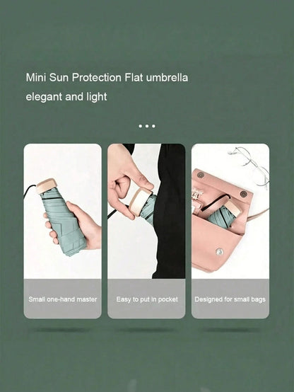 2/1pc 7.5 Inch/19cm Mini Folding Umbrella, Portable Outdoor Sun Umbrella With Storage Bag, UV Protection, 6 Ribs + Thickened Black Waterproof Coating, Suitable For Outdoor, Travel And Summer Sun Prote