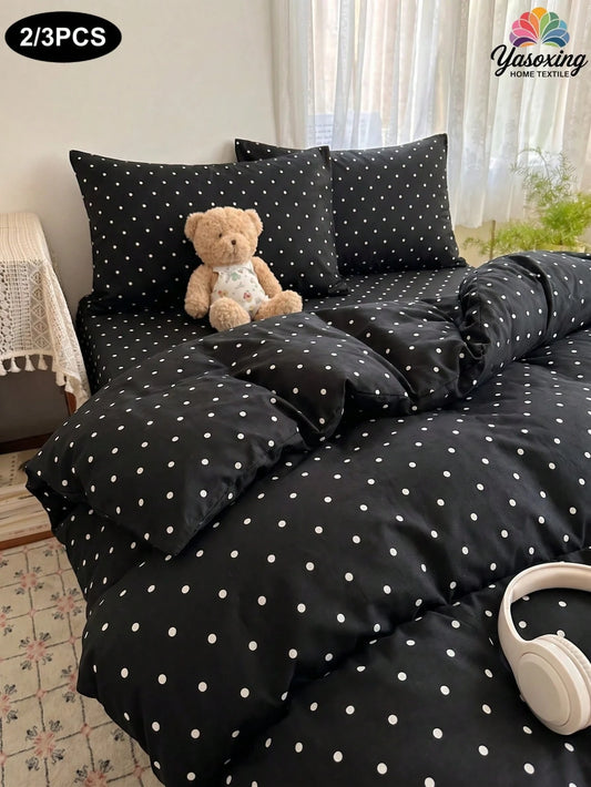 2/3pcs Black Fine Polka Dot Pattern Duvet Cover Bedding Set, Soft Breathable Wrinkle-Resistant, Helps Sleep, Luxury Hotel Style, Gift For Parents And Friends, Reversible Dual-Color Duvet Cover*1 Pillo