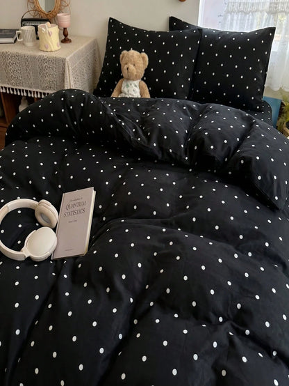 2/3pcs Black Fine Polka Dot Pattern Duvet Cover Bedding Set, Soft Breathable Wrinkle-Resistant, Helps Sleep, Luxury Hotel Style, Gift For Parents And Friends, Reversible Dual-Color Duvet Cover*1 Pillo