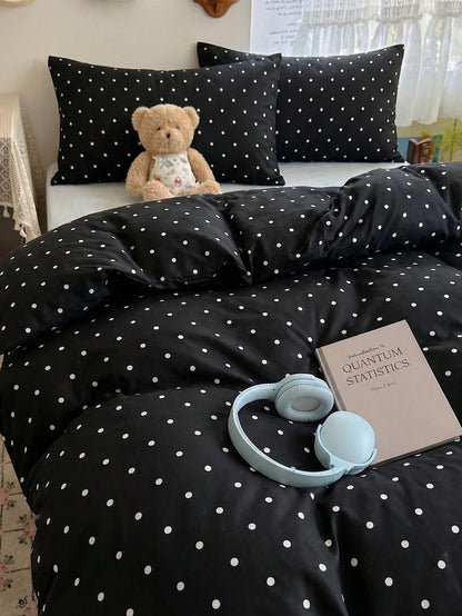 2/3pcs Black Fine Polka Dot Pattern Duvet Cover Bedding Set, Soft Breathable Wrinkle-Resistant, Helps Sleep, Luxury Hotel Style, Gift For Parents And Friends, Reversible Dual-Color Duvet Cover*1 Pillo