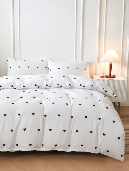 2/3pcs Black Fine Polka Dot Pattern Duvet Cover Bedding Set, Soft Breathable Wrinkle-Resistant, Helps Sleep, Luxury Hotel Style, Gift For Parents And Friends, Reversible Dual-Color Duvet Cover*1 Pillo