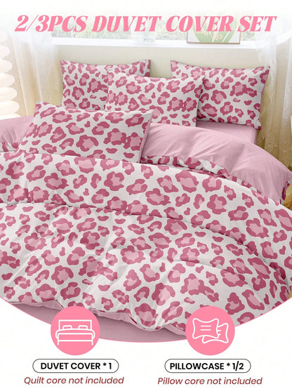 2/3pcs Leopard Print Duvet Cover Set, Dorm Bedding, Cozy Room Decor, Skin-Friendly Breathable, Ultra Soft Anti-Pilling, No Duvet Insert, Suitable For Single/Double/Queen/King Bed, All Season, Machine