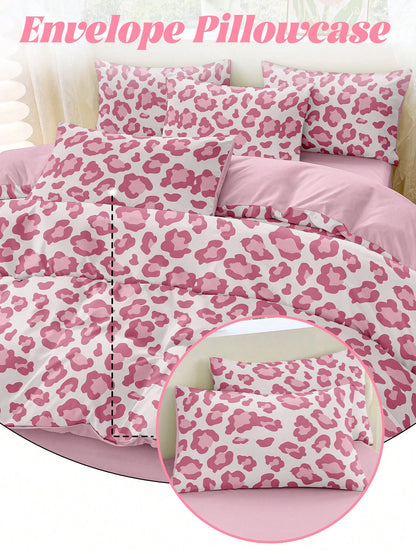 2/3pcs Leopard Print Duvet Cover Set, Dorm Bedding, Cozy Room Decor, Skin-Friendly Breathable, Ultra Soft Anti-Pilling, No Duvet Insert, Suitable For Single/Double/Queen/King Bed, All Season, Machine