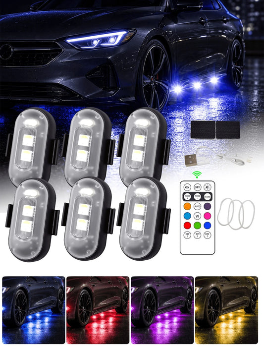 2/4/6pcs Motorcycle LED RGB Lights, 7 Colors, With Remote Control, Mini Lights, USB Airplane Lights, Universal For Cars And Motorcycles, With Remote Control